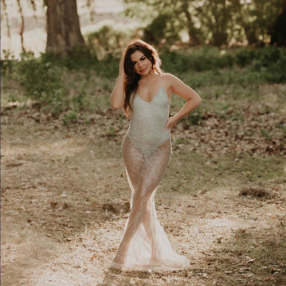 Silver Bodysuit Maxi Dress Glitter